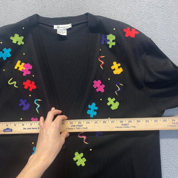 Marie Diamond Black Sweater Womens Size M  4 Buttons 2 Pockets,100% Cotton - Picture 4 of 10